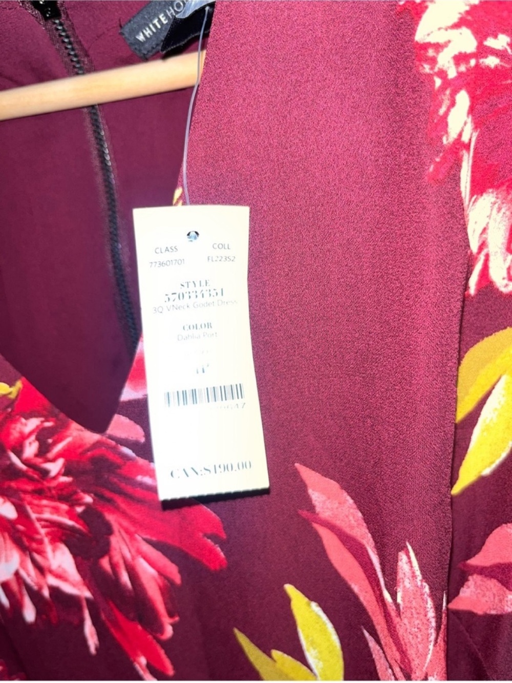 WHBM Dahlia Port Floral Godet Dress 3/4 Sleeve Tie Waist NWT Size 4 - Picture 7 of 7